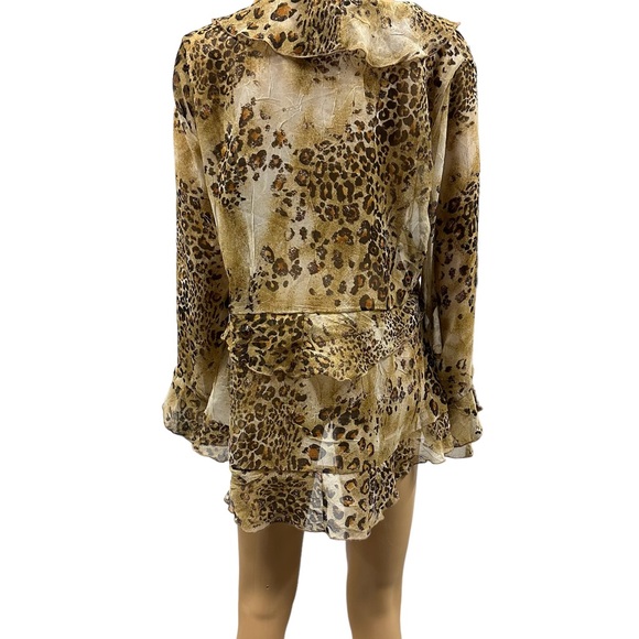Simonton Says by George Simonton Animal Print Ruffled Kimono QVC Blouse Medium - Picture 2 of 10